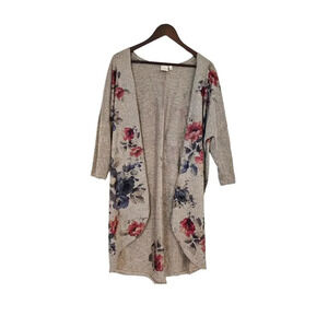Live In The Moment Floral Botanical Open Cardigan Neutral Color 3/4 Sleeve Sz L